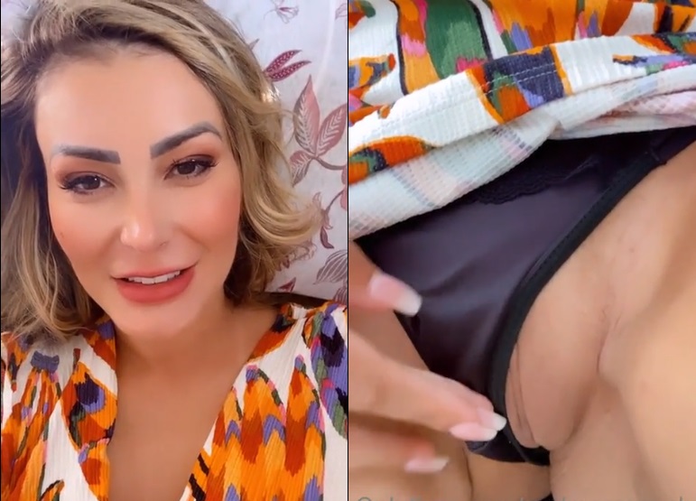 Andressa Urach fazendo um vídeo se masturbando.