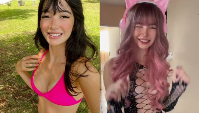 garota famosa do TikTok exibindo sua parte de trás de maneira provocante