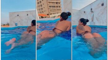 Paulinha S2 exibindo seu bumbum enquanto curte a piscina