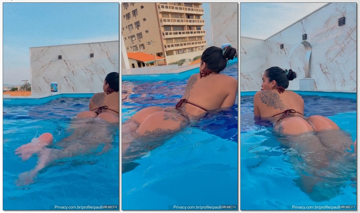 Paulinha S2 exibindo seu bumbum enquanto curte a piscina