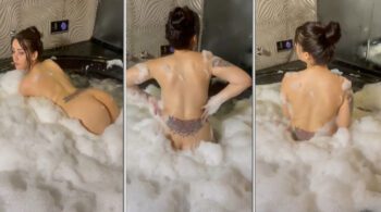 Alexia Loren fazendo pose nua, mostrando o bumbum gostoso na banheira cheia de espuma