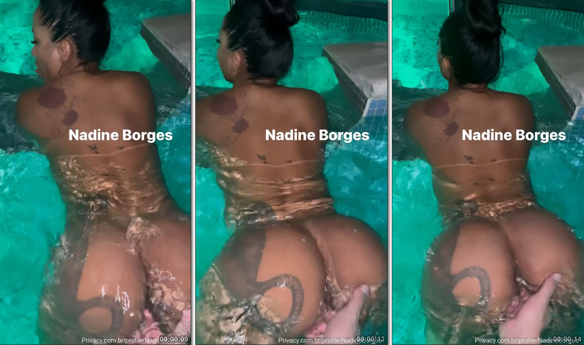 Nadine Borges, famosa do OnlyFans, fazendo um vídeo sensual na piscina com seu parceiro