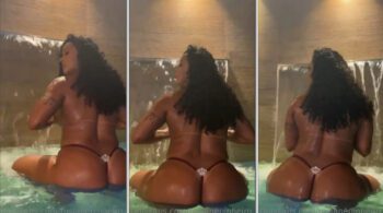 A famosona Rosiane Pinheiro arrasando na banheira, com bumbum empinado e usando um fio dental sexy