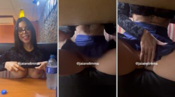 Jaiane Limma foi vista em um bar usando uma saia curta, sem calcinha, mostrando sua bucetinha