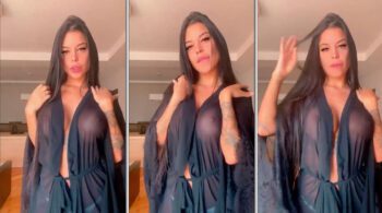 Jaiane Limma arrasando com uma camisola transparente e mostrando os peitos durinhos