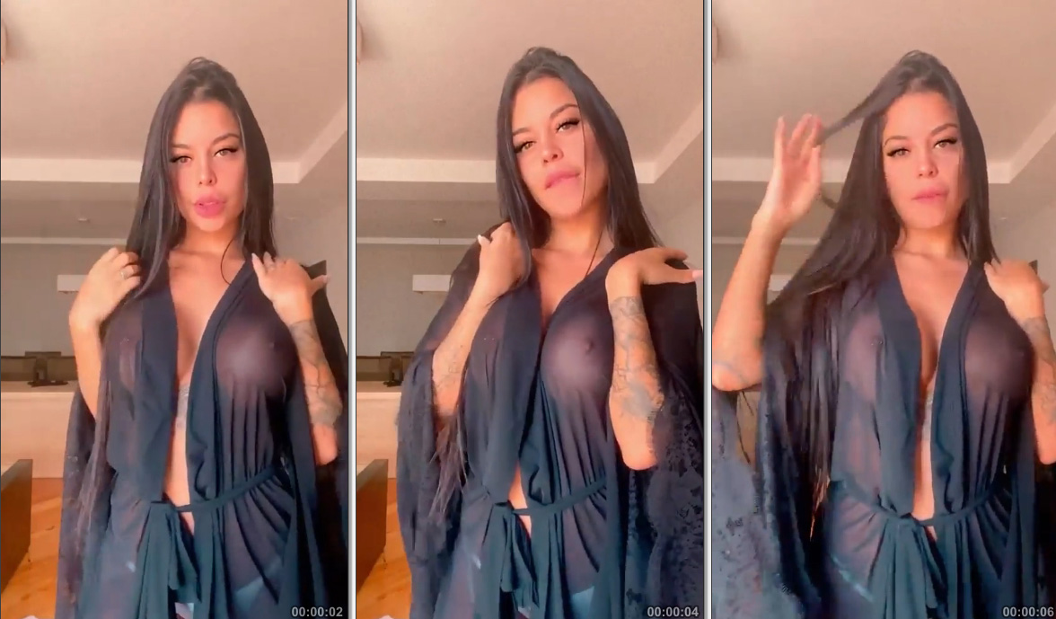 Jaiane Limma arrasando com uma camisola transparente e mostrando os peitos durinhos