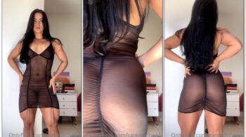 Karenzinhap1 do OnlyFans exibindo sua buceta em um vestido transparente