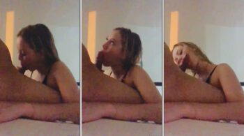 Geovana Ribeiro, a loira gostosa, está fazendo um boquete incrível no cara sortudo, deixando a boca cheia de tesão