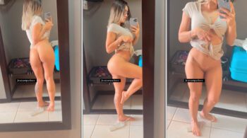 Jessica Pacheco, a famosa loira do OnlyFans, mostrando seu corpo em frente ao espelho