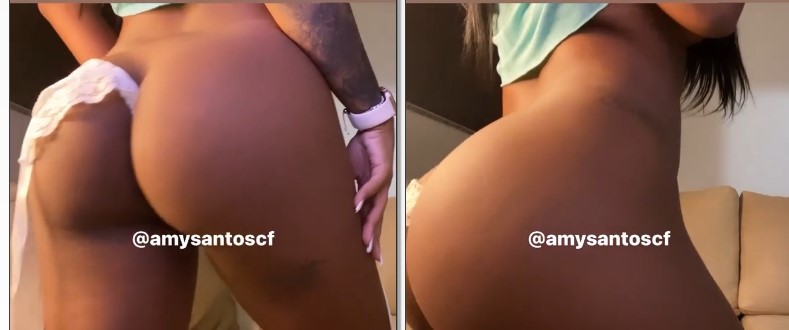 Amy Santos exibindo seu corpo nu ao retirar a calcinha