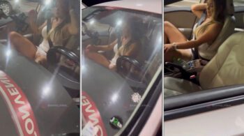 Famosa Sammy Gomes mostrando seu privacy no interior de um veículo em um posto de gasolina