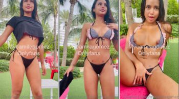 Celebridade do onlyfans, Camila Gomez, se divertindo com biquíni sexy enquanto aproveita o sol no quintal