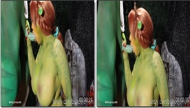 Juliette Michele fantasiada de Fiona fazendo sexo oral no Shrek