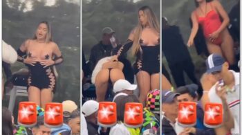 Mc Pipokinha dançando no palco com a calcinha marcando bem a bunda