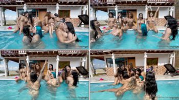 Festa das meninas no OnlyFans com Karol Rosado e suas amigas se beijando e se agarrando sem roupa na piscina