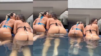 Gatas Karol Rosalin e Mari Reis sensualizando com bumbuns empinados sem biquíni na piscina