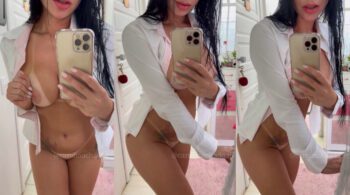 Carol Machado, famosa do OnlyFans, chamando atenção ao exibir seus peitão e bucetinha refletidos no espelho