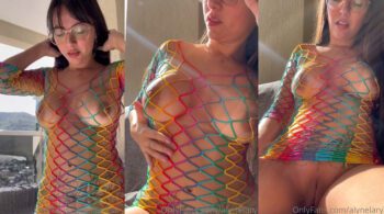 A modelo brasileira Alyne Lary mostrando todo seu rebolado e sensualidade em um vestido transparente