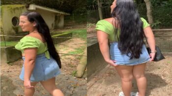 Deusa Madu, famosa do OnlyFans, exibindo seu fetiche por mostrar a bunda em lugar público