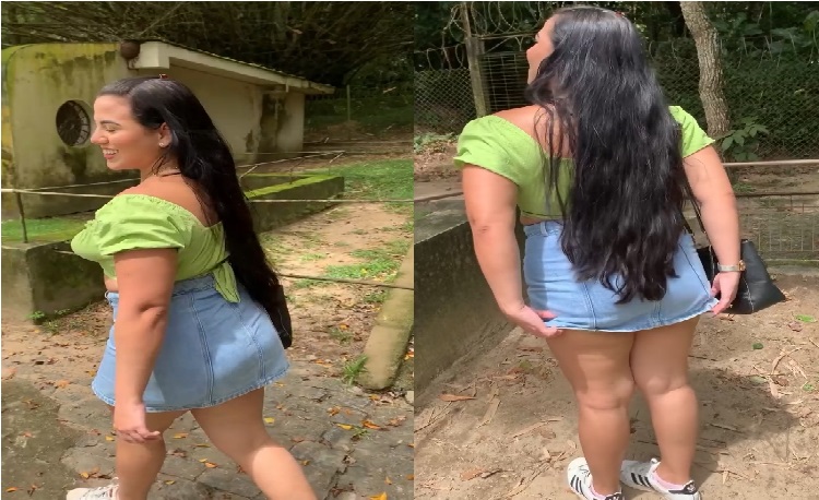 Deusa Madu, famosa do OnlyFans, exibindo seu fetiche por mostrar a bunda em lugar público