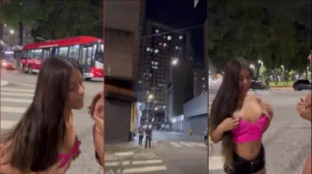 Mariah Kalili e uma amiga fazendo um strip no centro de São Paulo