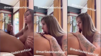 Mariana Ladeira fazendo um boquete e tocando o pau do cara moreno